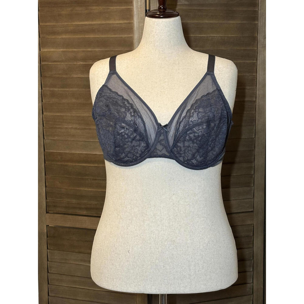 Gray Lace Plus-Size Underwire Bra